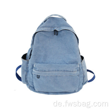 2022 Einfacher Freizeitstil Jean Backpack Wear Resistant Denim College School School Student Bag